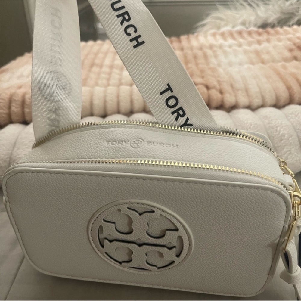 Tory Burch White Leather Logo Crossbody Camera Bag